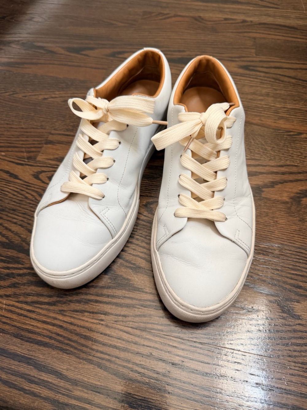 J.Crew Men's Casual White Leather Sneakers with Cream Accents